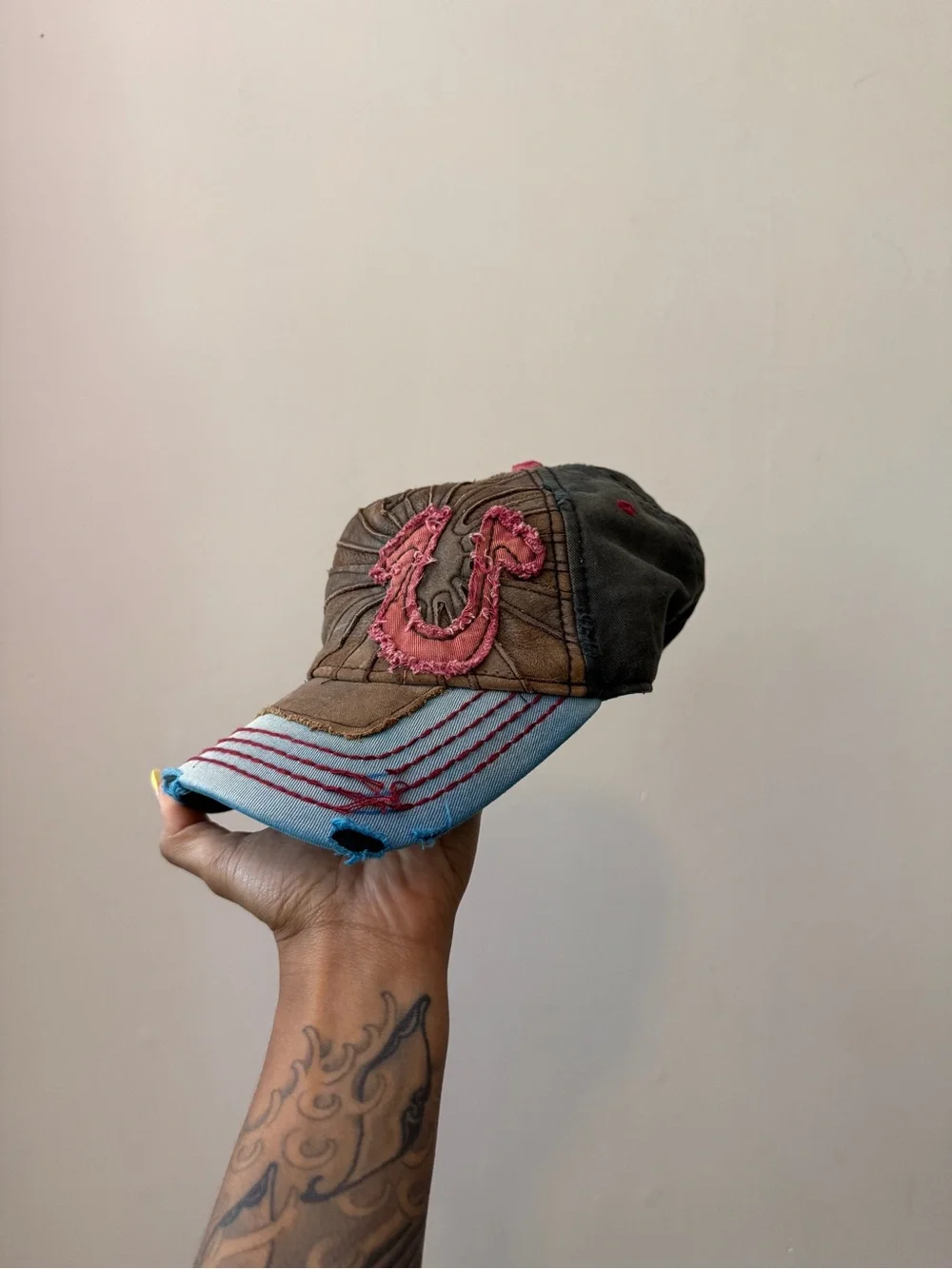 RARE Y2K vintage True Religion leather distressed baseball cap hat